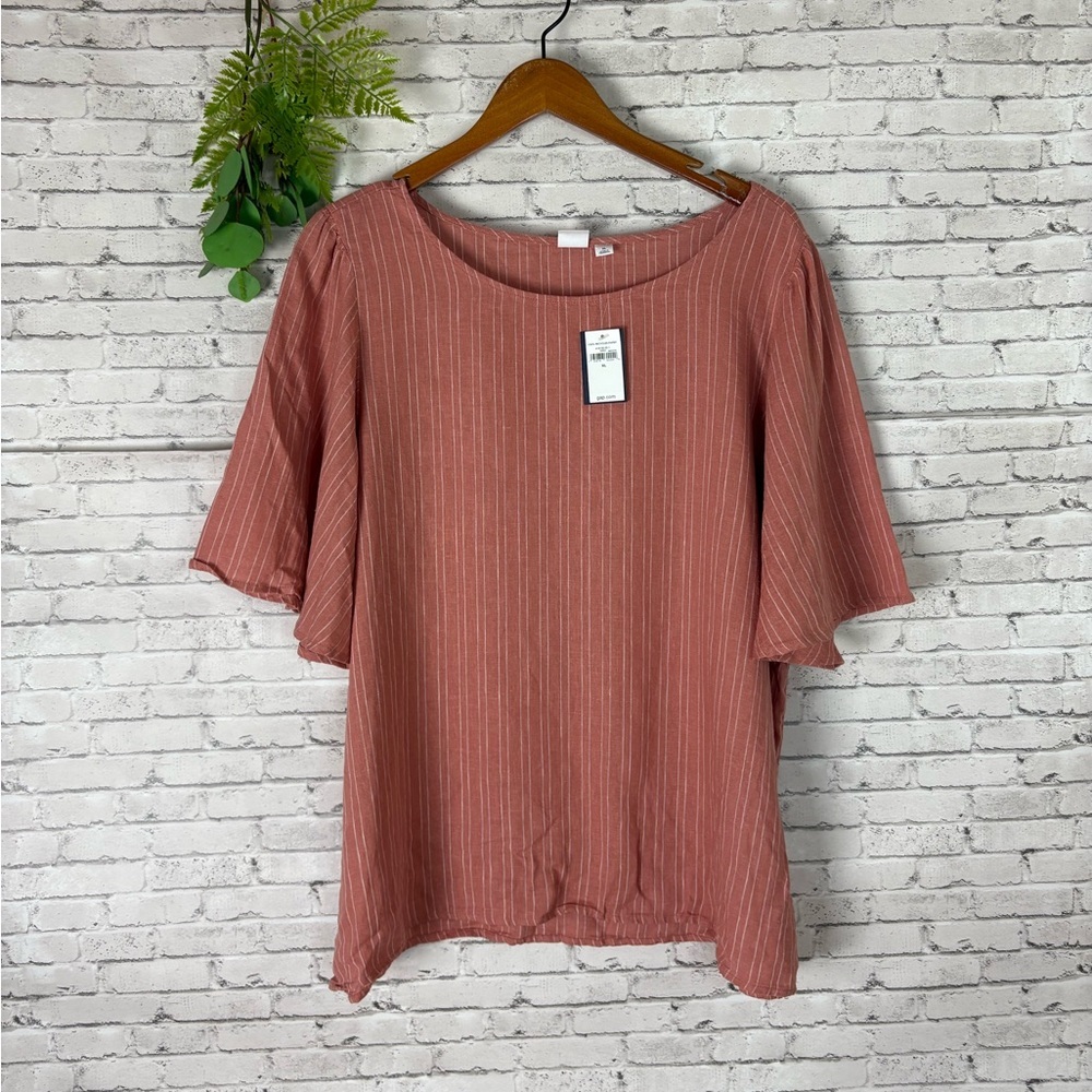 NWT GAP Dusty Rose Pink Striped Linen Blend Blouse